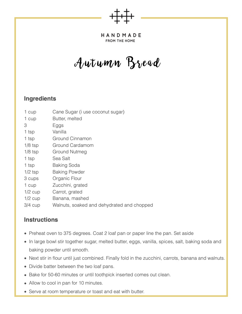Handmade from the Home Autumn Bread recipe