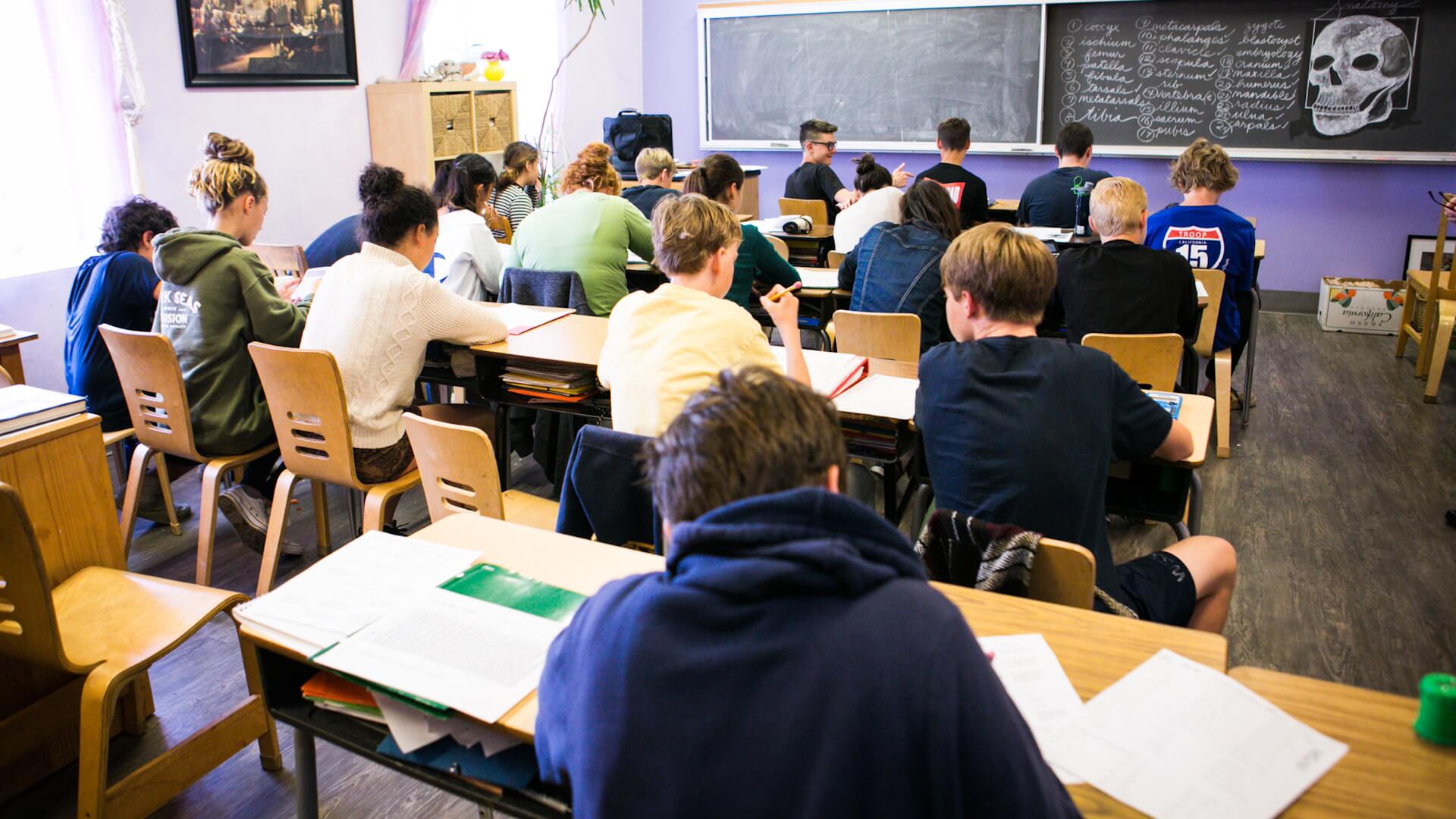 High School students studying in classroom